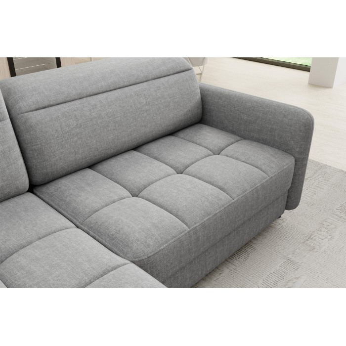 Canapé d’angle gauche convertible BARNEA 208 cm gris chiné avec rangement 