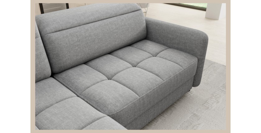 Canapé d’angle gauche convertible BARNEA 208 cm gris chiné avec rangement 
