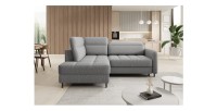 Canapé d’angle gauche convertible BARNEA 208 cm gris chiné avec rangement 