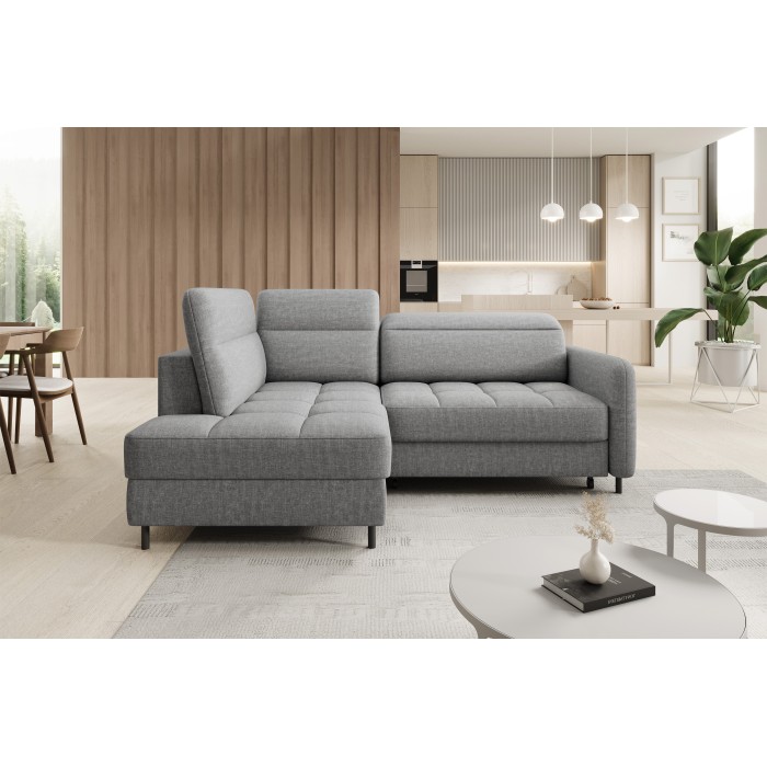 Canapé d’angle gauche convertible BARNEA 208 cm gris chiné avec rangement 