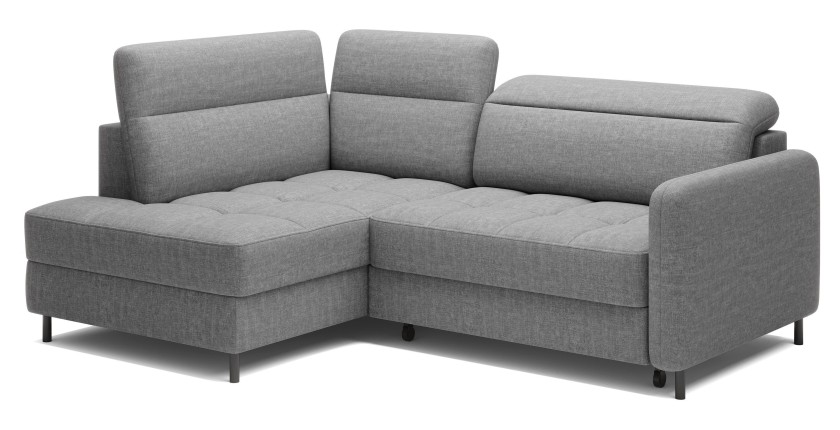 Canapé d’angle gauche convertible BARNEA 208 cm gris chiné avec rangement 