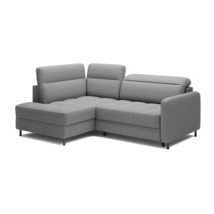Canapé d’angle gauche convertible BARNEA 208 cm gris chiné avec rangement 