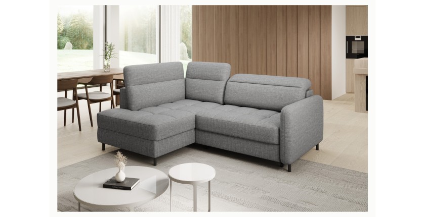 Canapé d’angle gauche convertible BARNEA 208 cm gris chiné avec rangement 