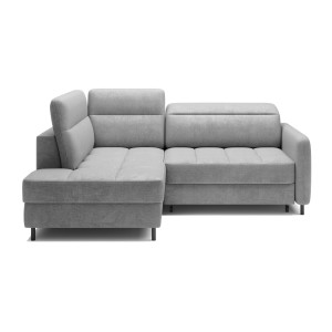 Canapé d’angle gauche convertible BARNEA 208 cm gris clair avec rangement 