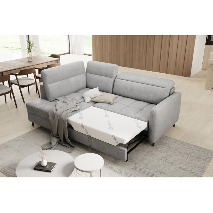 Canapé d’angle gauche convertible BARNEA 208 cm gris clair avec rangement 