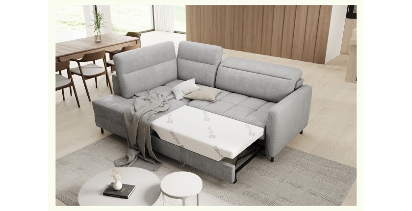 Canapé d’angle gauche convertible BARNEA 208 cm gris clair avec rangement 