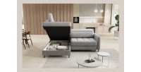 Canapé d’angle gauche convertible BARNEA 208 cm gris clair avec rangement 