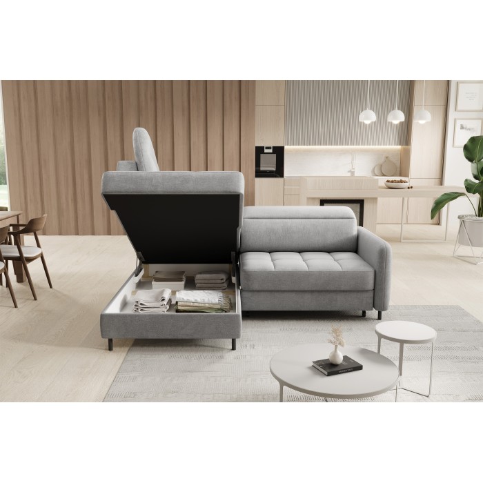 Canapé d’angle gauche convertible BARNEA 208 cm gris clair avec rangement 