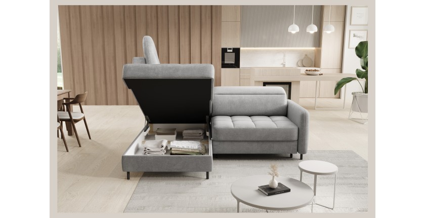 Canapé d’angle gauche convertible BARNEA 208 cm gris clair avec rangement 