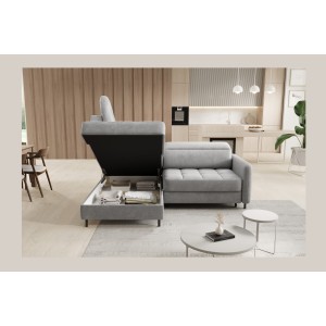 Canapé d’angle gauche convertible BARNEA 208 cm gris clair avec rangement 