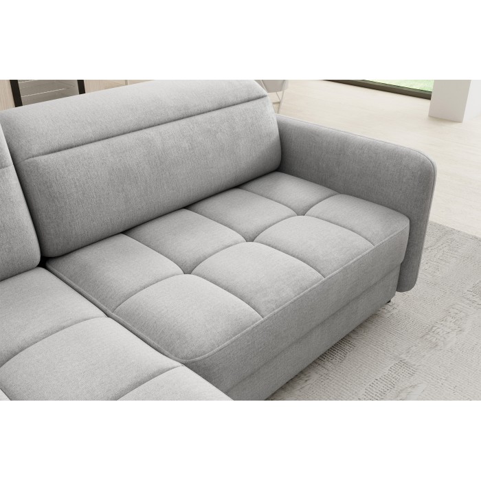 Canapé d’angle gauche convertible BARNEA 208 cm gris clair avec rangement 