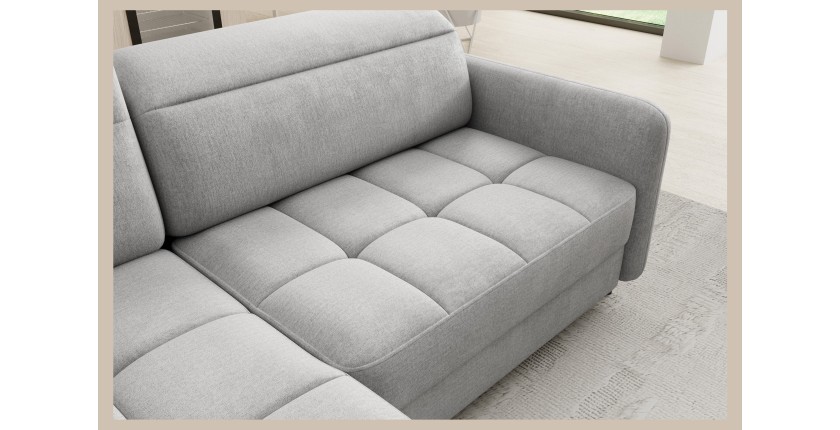 Canapé d’angle gauche convertible BARNEA 208 cm gris clair avec rangement 