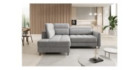 Canapé d’angle gauche convertible BARNEA 208 cm gris clair avec rangement 