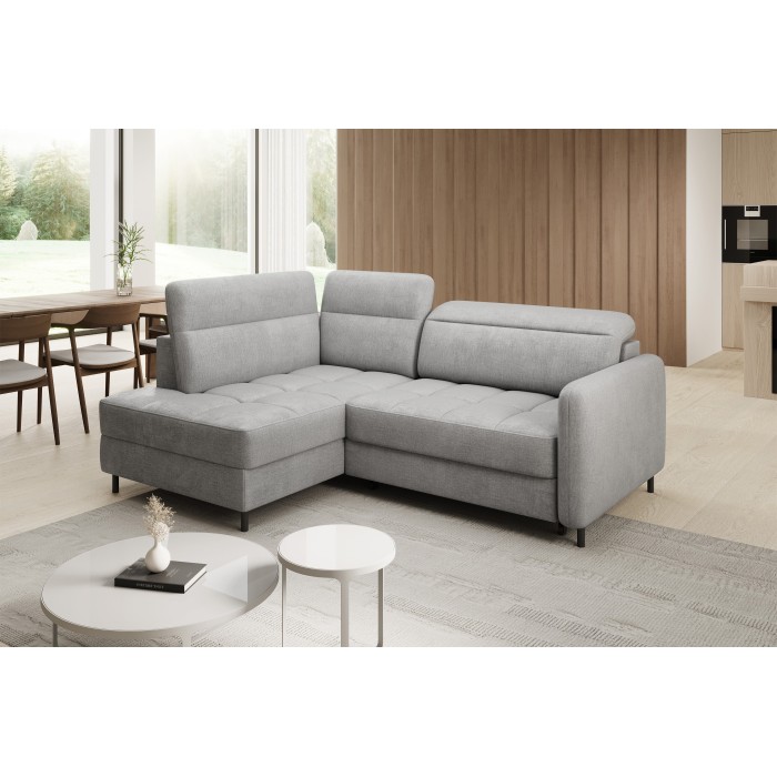 Canapé d’angle gauche convertible BARNEA 208 cm gris clair avec rangement 