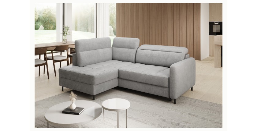 Canapé d’angle gauche convertible BARNEA 208 cm gris clair avec rangement 