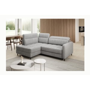 Canapé d’angle gauche convertible BARNEA 208 cm gris clair avec rangement 