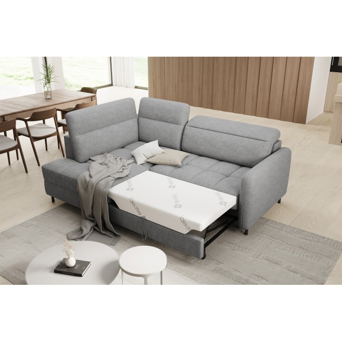 Canapé d’angle gauche convertible BARNEA 208 cm gris clair avec rangement 