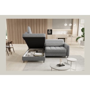Canapé d’angle gauche convertible BARNEA 208 cm gris clair avec rangement 