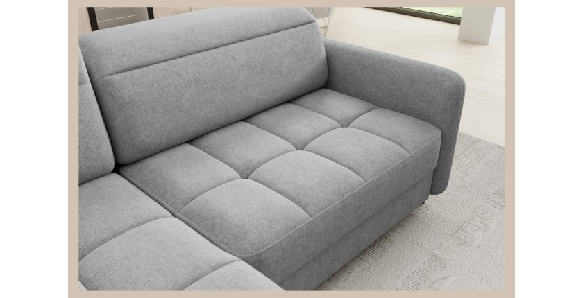 Canapé d’angle gauche convertible BARNEA 208 cm gris clair avec rangement 