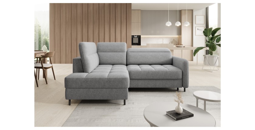 Canapé d’angle gauche convertible BARNEA 208 cm gris clair avec rangement 