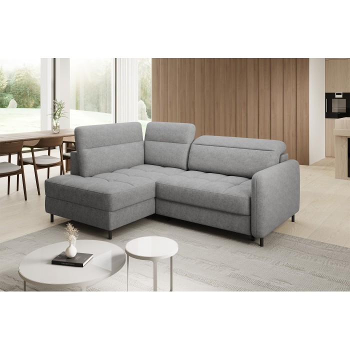 Canapé d’angle gauche convertible BARNEA 208 cm gris clair avec rangement 