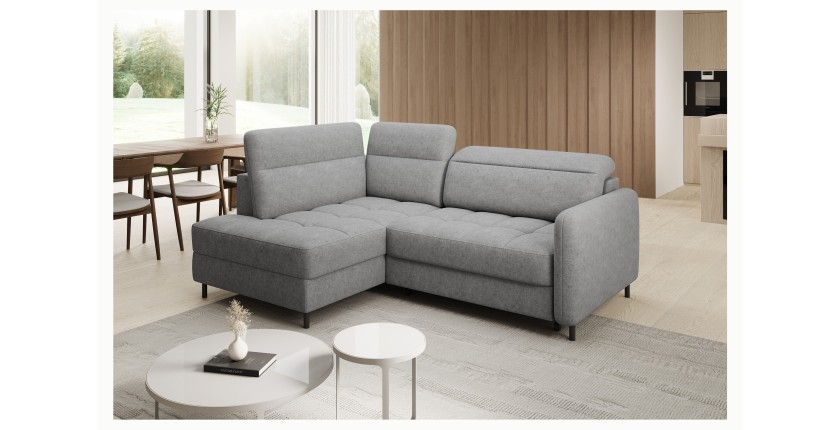 Canapé d’angle gauche convertible BARNEA 208 cm gris clair avec rangement 