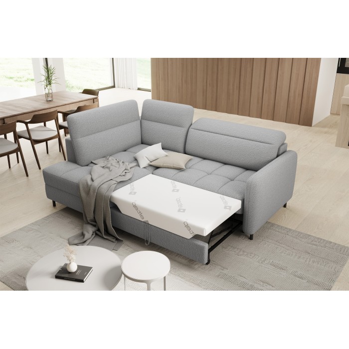 Canapé d’angle gauche convertible BARNEA 208 cm gris chiné avec rangement 