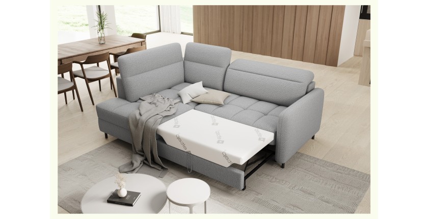 Canapé d’angle gauche convertible BARNEA 208 cm gris chiné avec rangement 