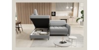 Canapé d’angle gauche convertible BARNEA 208 cm gris chiné avec rangement 