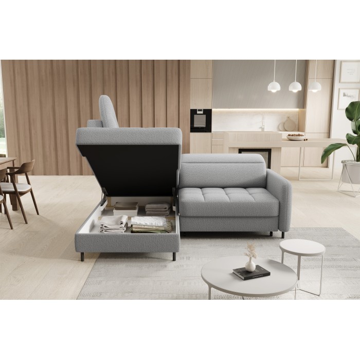 Canapé d’angle gauche convertible BARNEA 208 cm gris chiné avec rangement 