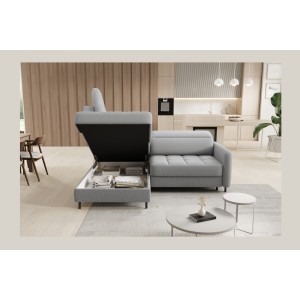 Canapé d’angle gauche convertible BARNEA 208 cm gris chiné avec rangement 