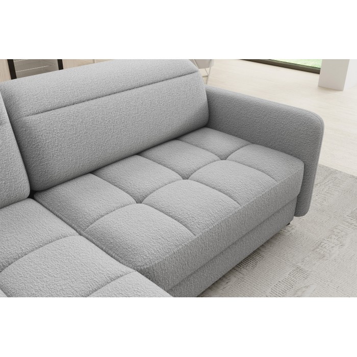 Canapé d’angle gauche convertible BARNEA 208 cm gris chiné avec rangement 