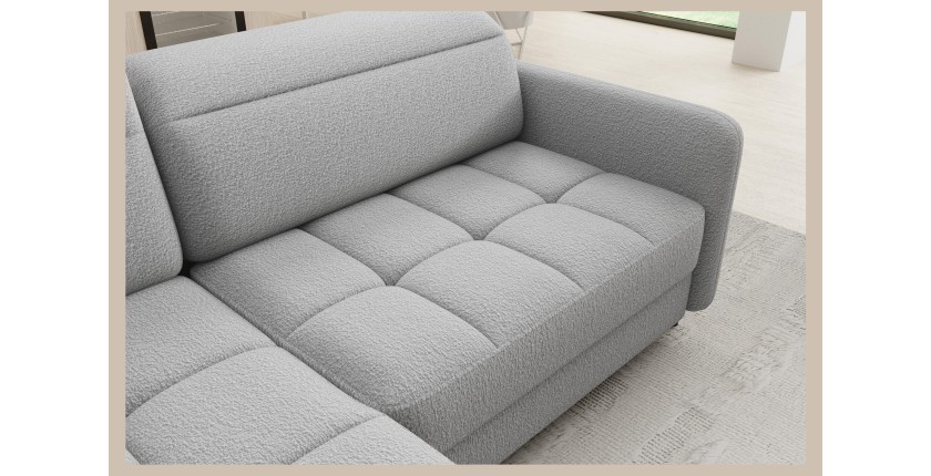 Canapé d’angle gauche convertible BARNEA 208 cm gris chiné avec rangement 