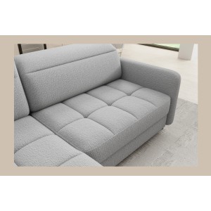 Canapé d’angle gauche convertible BARNEA 208 cm gris chiné avec rangement 