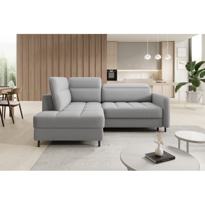 Canapé d’angle gauche convertible BARNEA 208 cm gris chiné avec rangement 