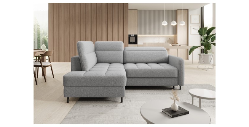 Canapé d’angle gauche convertible BARNEA 208 cm gris chiné avec rangement 