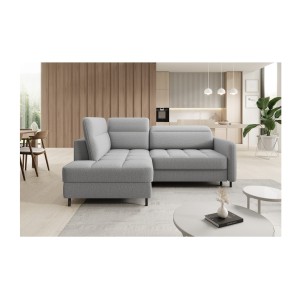 Canapé d’angle gauche convertible BARNEA 208 cm gris chiné avec rangement 
