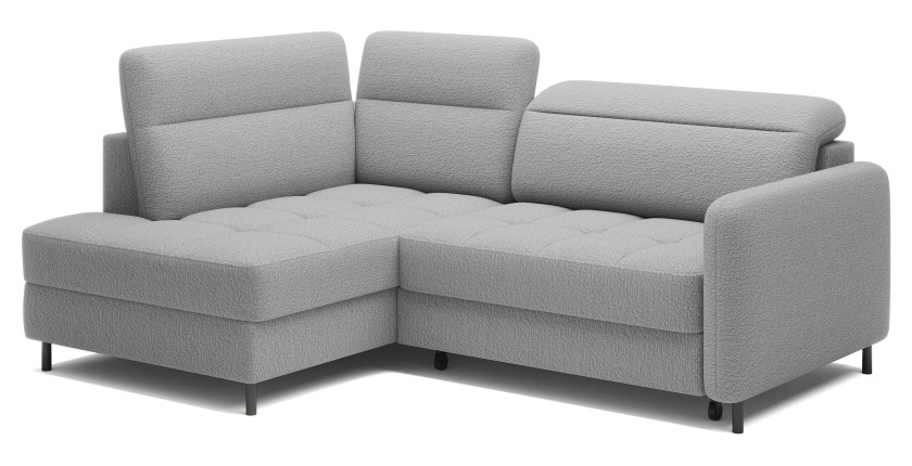 Canapé d’angle gauche convertible BARNEA 208 cm gris chiné avec rangement 