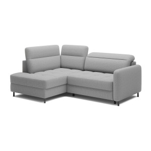 Canapé d’angle gauche convertible BARNEA 208 cm gris chiné avec rangement 