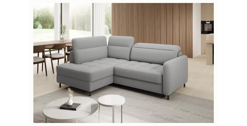Canapé d’angle gauche convertible BARNEA 208 cm gris chiné avec rangement 