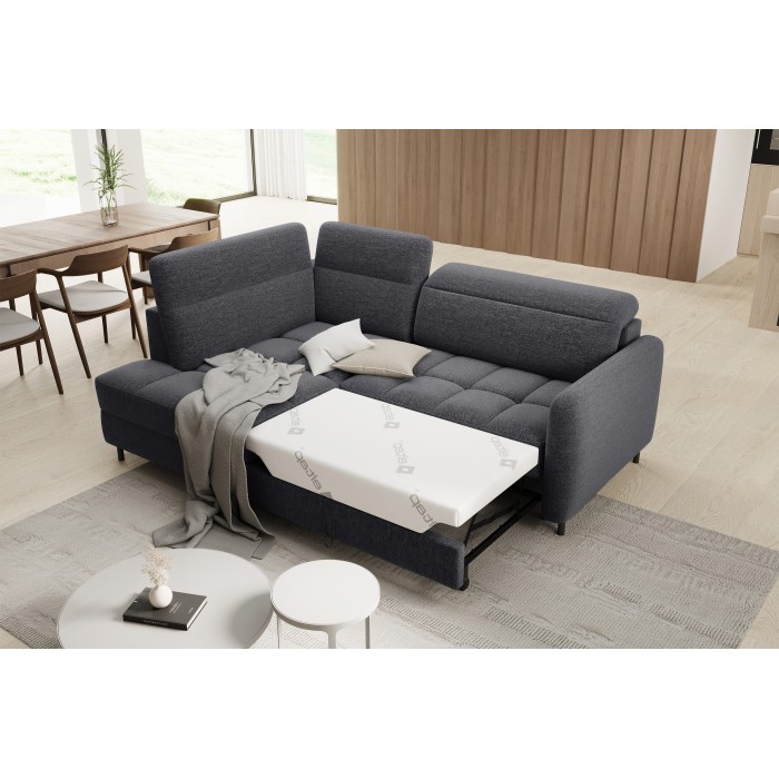 Canapé d’angle gauche convertible BARNEA 208 cm gris foncé avec rangement 