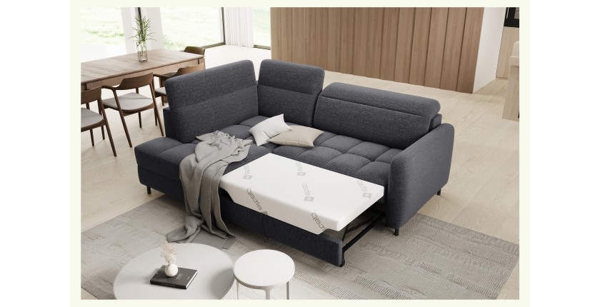Canapé d’angle gauche convertible BARNEA 208 cm gris foncé avec rangement 