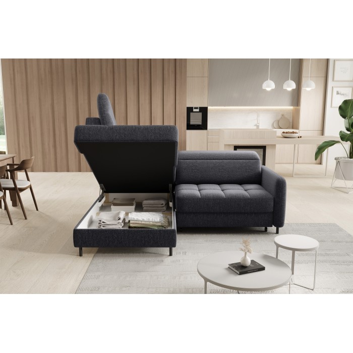 Canapé d’angle gauche convertible BARNEA 208 cm gris foncé avec rangement 
