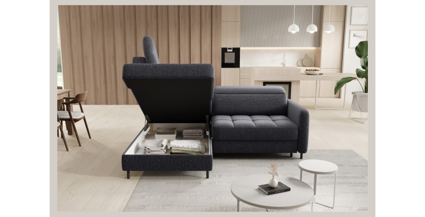 Canapé d’angle gauche convertible BARNEA 208 cm gris foncé avec rangement 