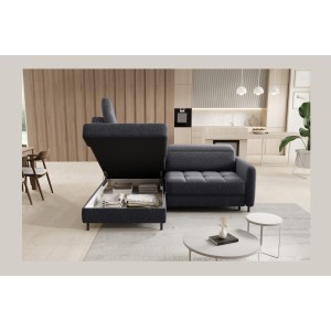 Canapé d’angle gauche convertible BARNEA 208 cm gris foncé avec rangement 