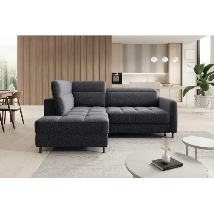 Canapé d’angle gauche convertible BARNEA 208 cm gris foncé avec rangement 