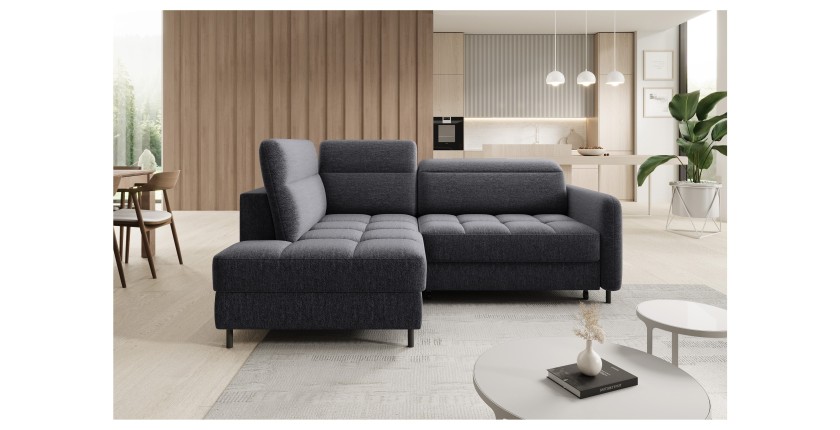 Canapé d’angle gauche convertible BARNEA 208 cm gris foncé avec rangement 