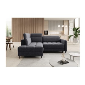 Canapé d’angle gauche convertible BARNEA 208 cm gris foncé avec rangement 