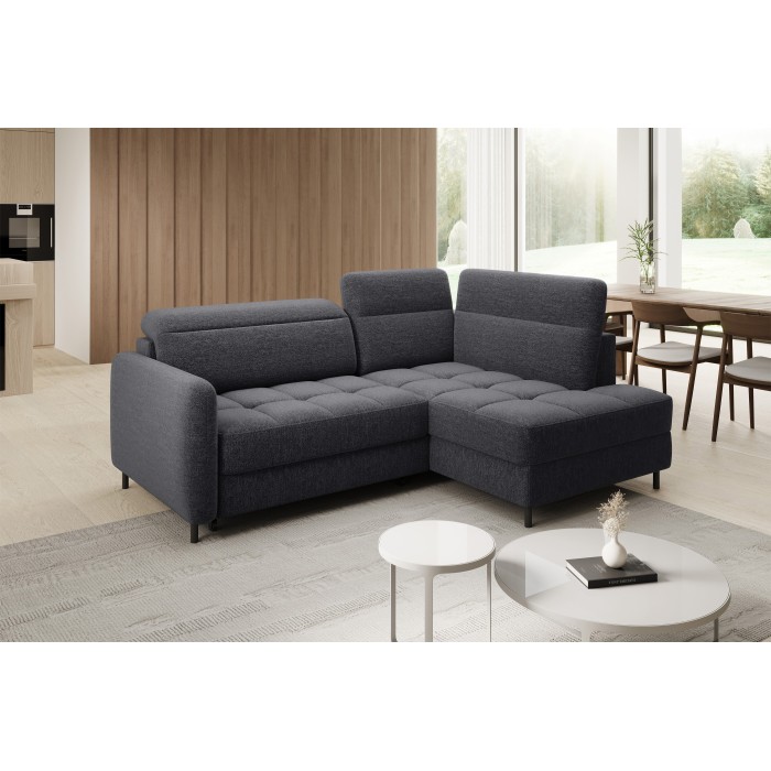 Canapé d’angle gauche convertible BARNEA 208 cm gris foncé avec rangement 
