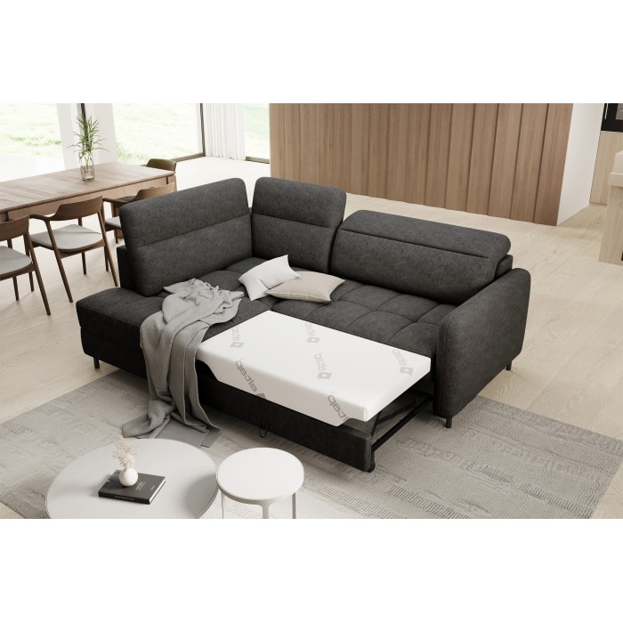Canapé d’angle gauche convertible BARNEA 208 cm gris foncé avec rangement 